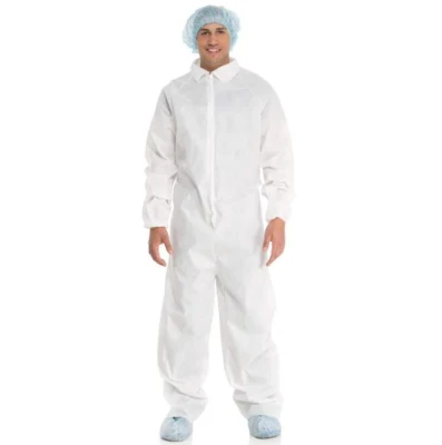 PPE-Plus 일회용 부직포 보호복 방진 청소 후드 작업복 흰색